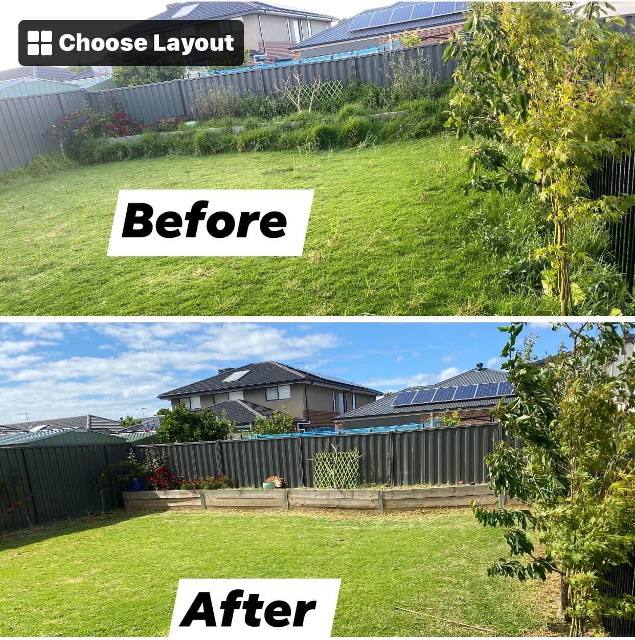 Before and after backyard lawn mowing service in Melbourne by Starsnation Services Australia